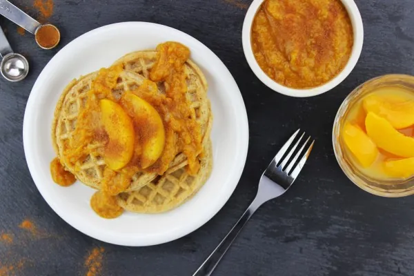 Peach Sauce on top of waffles