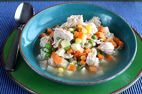 Vegetable Soup with Chicken in a bowl
